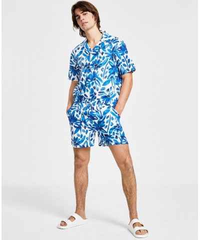 Men's Otan Regular-Fit Floral-Print 4-1/2" Drawstring Shorts Blue $30.10 Shorts