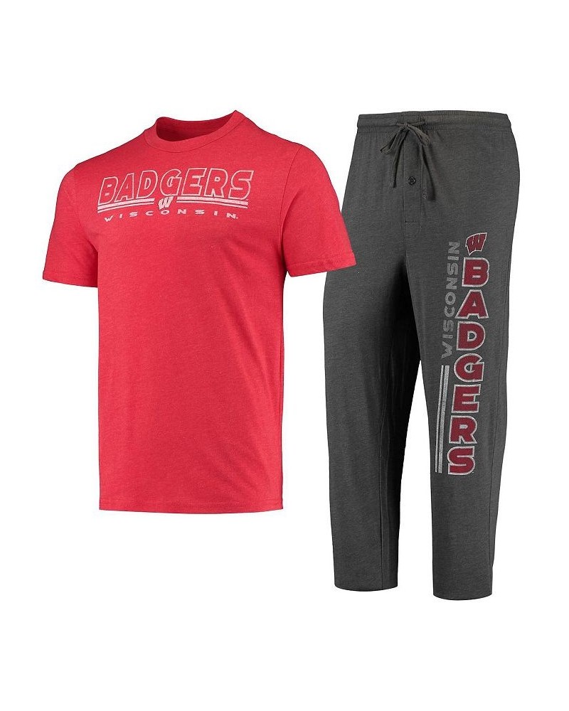 Men's Heathered Charcoal, Red Wisconsin Badgers Meter T-shirt and Pants Sleep Set $29.40 Pajama