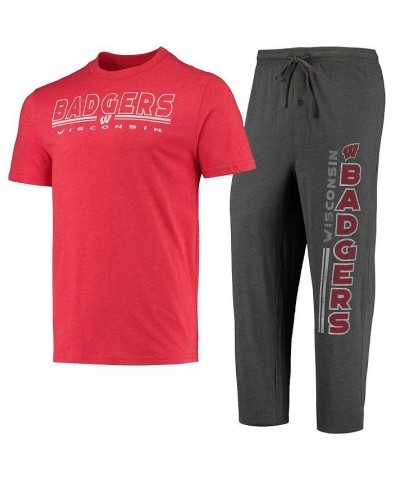 Men's Heathered Charcoal, Red Wisconsin Badgers Meter T-shirt and Pants Sleep Set $29.40 Pajama