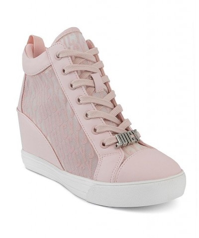 Women's Jorgia Wedge Lace-Up Sneakers Pink $18.00 Shoes