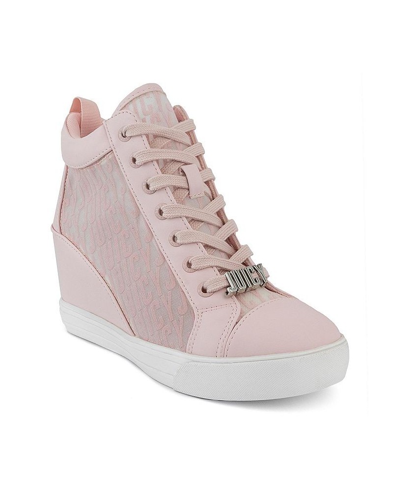 Women's Jorgia Wedge Lace-Up Sneakers Pink $18.00 Shoes