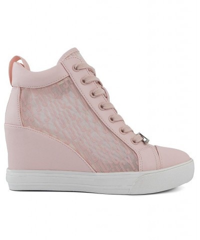 Women's Jorgia Wedge Lace-Up Sneakers Pink $18.00 Shoes