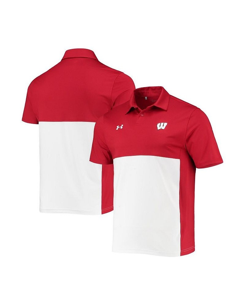 Men's Red, White Wisconsin Badgers 2022 Blocked Coaches Performance Polo Shirt $41.76 Polo Shirts