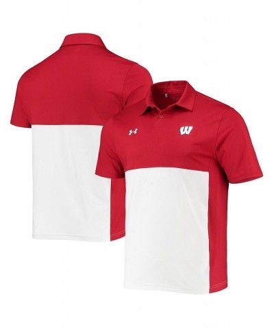 Men's Red, White Wisconsin Badgers 2022 Blocked Coaches Performance Polo Shirt $41.76 Polo Shirts