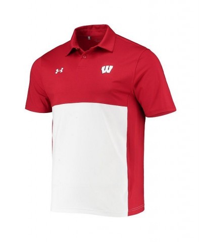 Men's Red, White Wisconsin Badgers 2022 Blocked Coaches Performance Polo Shirt $41.76 Polo Shirts