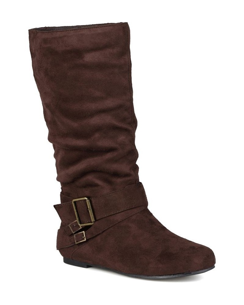 Women's Wide Calf Shelley Buckles Boot Brown $50.00 Shoes