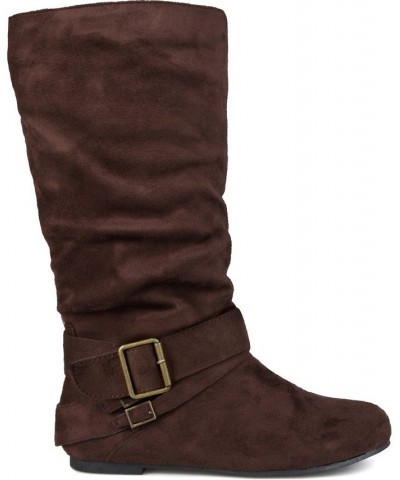 Women's Wide Calf Shelley Buckles Boot Brown $50.00 Shoes