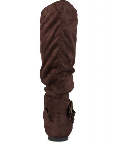 Women's Wide Calf Shelley Buckles Boot Brown $50.00 Shoes