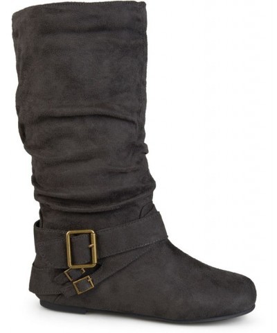 Women's Wide Calf Shelley Buckles Boot Brown $50.00 Shoes