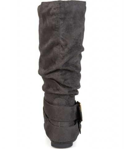 Women's Wide Calf Shelley Buckles Boot Brown $50.00 Shoes