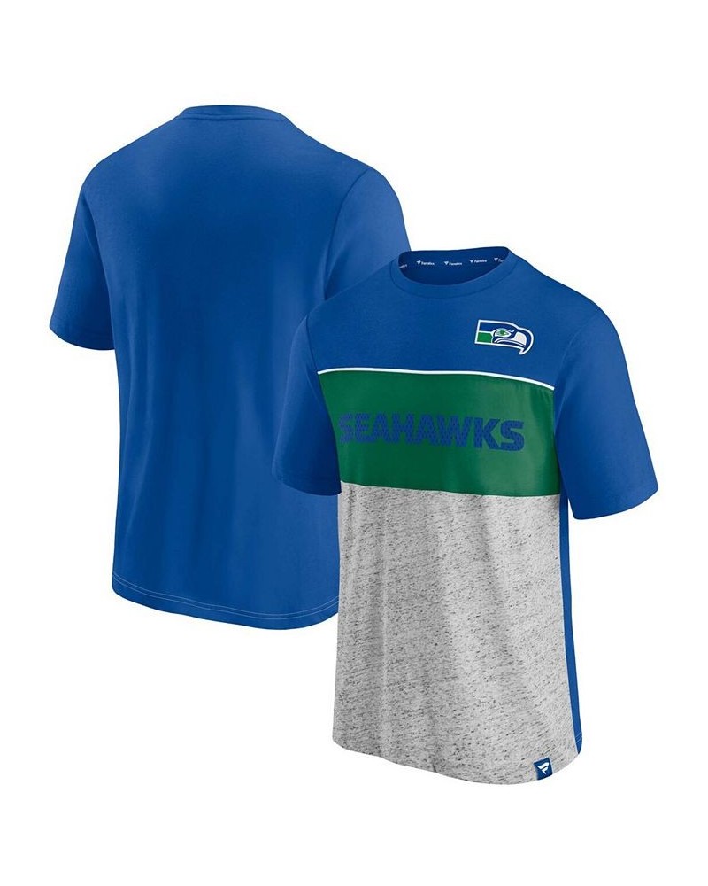 Men's Royal, Heathered Gray Seattle Seahawks Throwback Colorblock T-shirt $23.19 T-Shirts