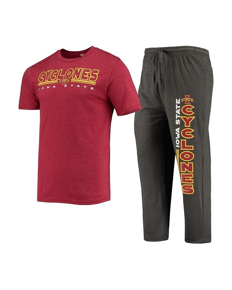 Men's Heathered Charcoal, Cardinal Iowa State Cyclones Meter T-shirt and Pants Sleep Set $28.70 Pajama