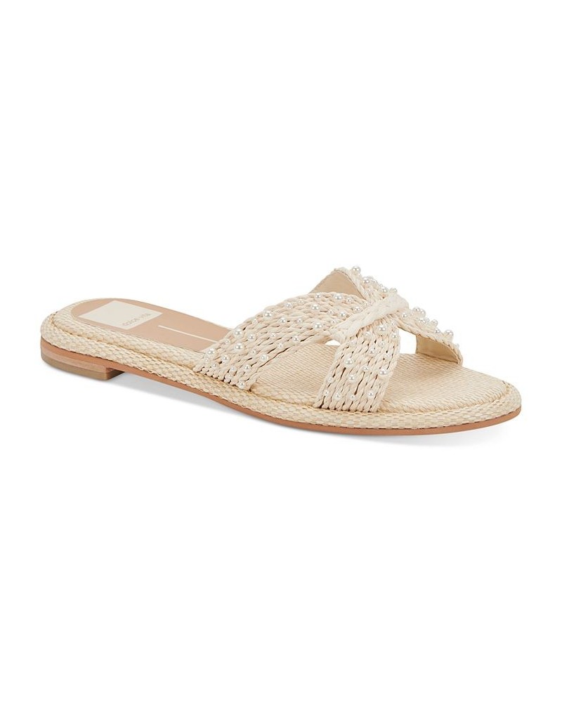 Women's Atomic Embellished Raffia Slide Sandals White $47.25 Shoes