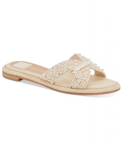 Women's Atomic Embellished Raffia Slide Sandals White $47.25 Shoes