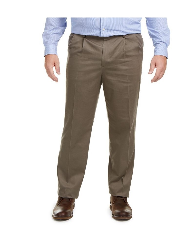 Men's Big & Tall Signature Lux Cotton Classic Fit Pleated Creased Stretch Khaki Pants Brown $34.79 Pants