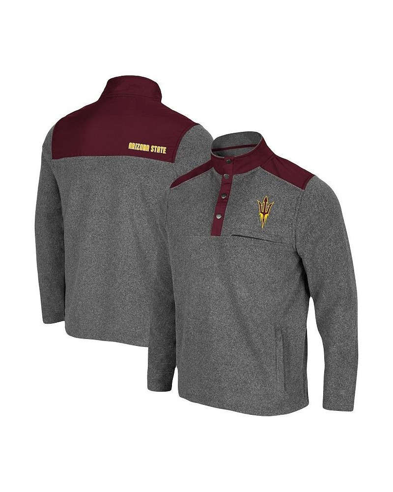 Men's Heathered Charcoal, Maroon Arizona State Sun Devils Huff Snap Pullover $30.73 Sweatshirt