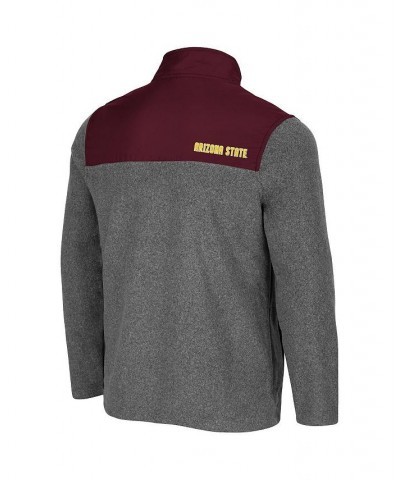 Men's Heathered Charcoal, Maroon Arizona State Sun Devils Huff Snap Pullover $30.73 Sweatshirt