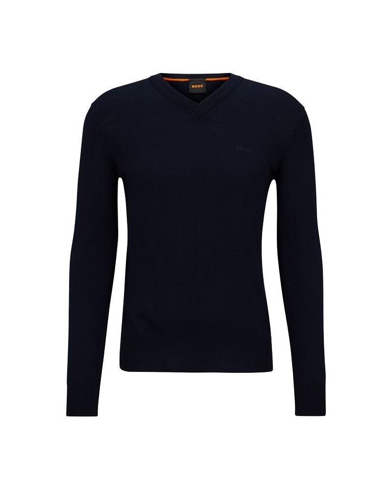 BOSS Men's Regular-Fit Wool V-Neck Sweater Blue $52.92 Sweaters