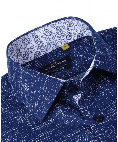 Men's Business Geometric Long Sleeve Button Down Shirt Blue $19.59 Dress Shirts