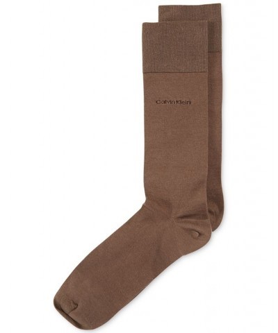 Men's Giza Cotton Flat Knit Crew Socks Brown $9.74 Socks