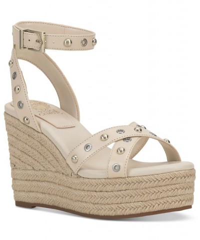 Feegella Studded Ankle-Strap Platform Wedge Sandals White $56.99 Shoes