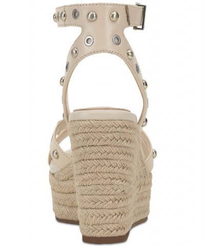 Feegella Studded Ankle-Strap Platform Wedge Sandals White $56.99 Shoes