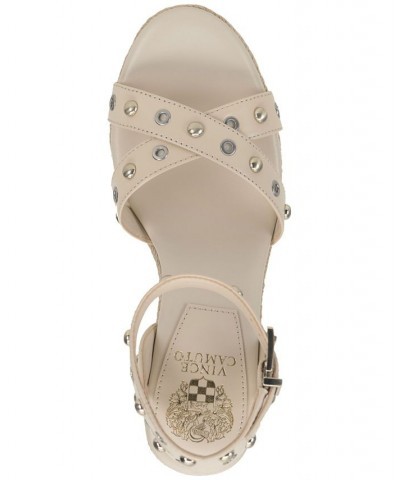 Feegella Studded Ankle-Strap Platform Wedge Sandals White $56.99 Shoes